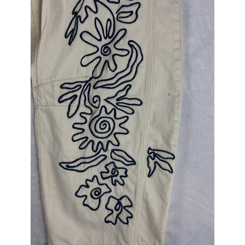 We The Free People Good Luck Soutache Barrel Jeans 31 Ivory Embroidered FLAW - Picture 9 of 16